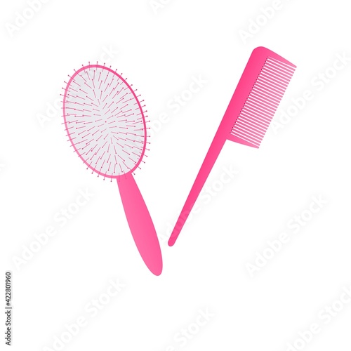 a pink hair comb or comb on a white background. Vector illustration. Comb Set.jpg