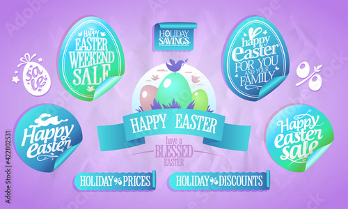 Easter sale stickers and elements vector collection.