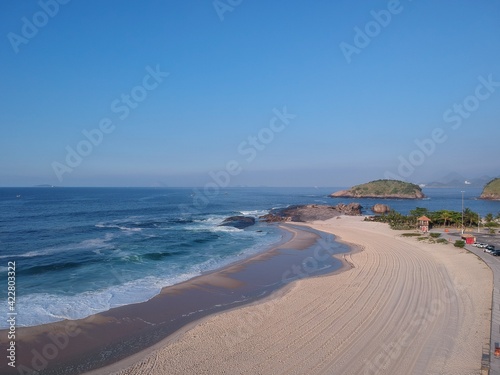 Aerial view of Piratininga beach in Niter  i  Rio de Janeiro. Sunny day. Drone photo