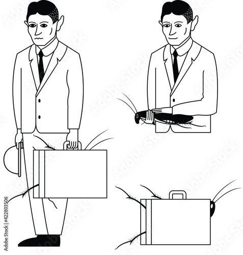 A man with his cockroach and suitcase.