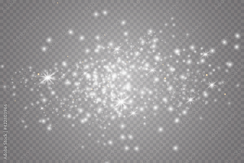 Glow effect. Vector illustration. Christmas dust flash. Snow is falling. Snowflakes.