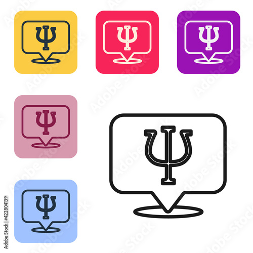 Black line Psychology icon isolated on white background. Psi symbol. Mental health concept, psychoanalysis analysis and psychotherapy. Set icons in color square buttons. Vector