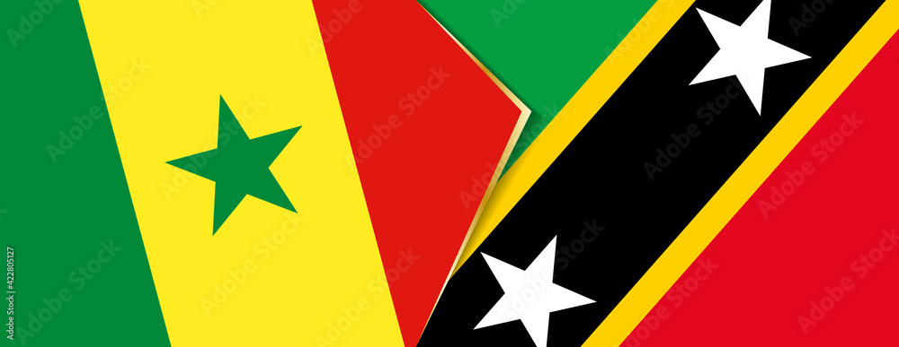 Senegal and Saint Kitts and Nevis flags, two vector flags. Senegal and Saint Kitts and Nevis flags, two vector flags.