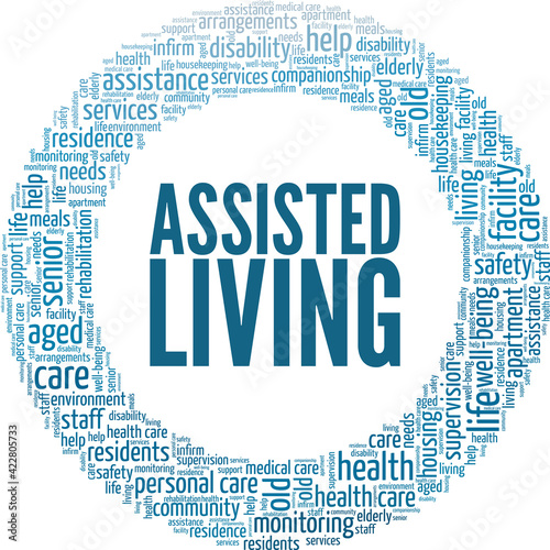 Assisted living vector illustration word cloud isolated on a white background.