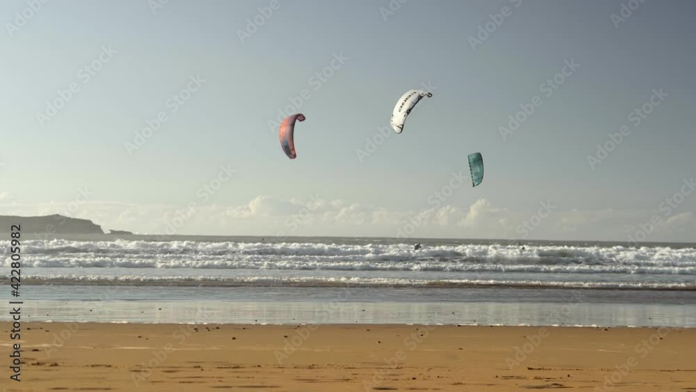 Kiteboarding activity in the waters of Morocco, Essaouira. Kiteboard, surfer, sea, ocean, waves, board, extreme sport, sportsman, summer, vacation / 4K Video Footage Kiteboarding activity in the waters of Morocco, Essaouira. Kiteboard, surfer, sea, ocean, waves, board, extreme sport, sportsman, summer, vacation / 4K Video Footage