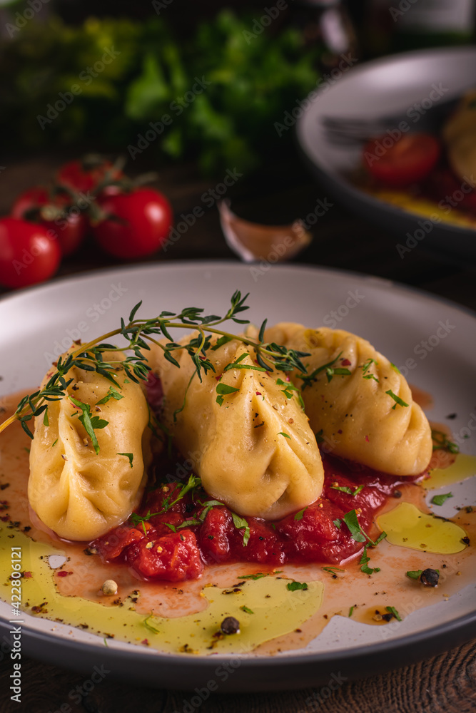 Traditional italian food culurgiones homemade pasta with potato on a plate Traditional italian food culurgiones homemade pasta with potato on a plate