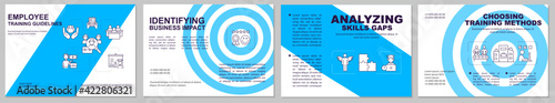 Employee training guidelines brochure template. Analyzing skills gaps. Flyer, booklet, leaflet print, cover design with linear icons. Vector layouts for magazines, annual reports, advertising posters