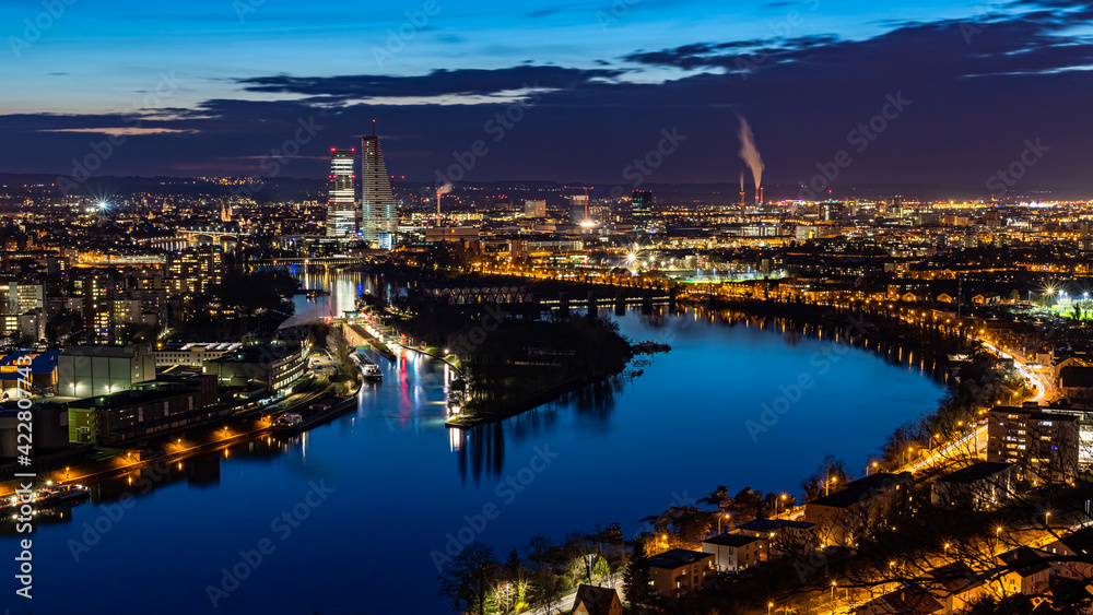 night view of the city of Basel