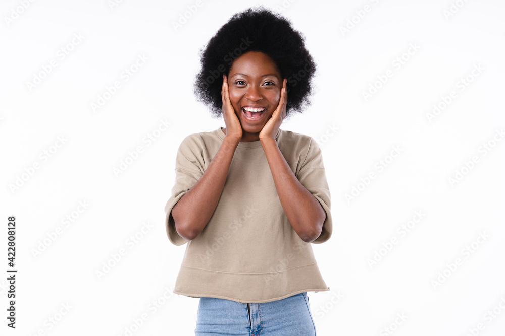 Portrait of an extremely happy african girl isolated in white background Portrait of an extremely happy african girl isolated in white background