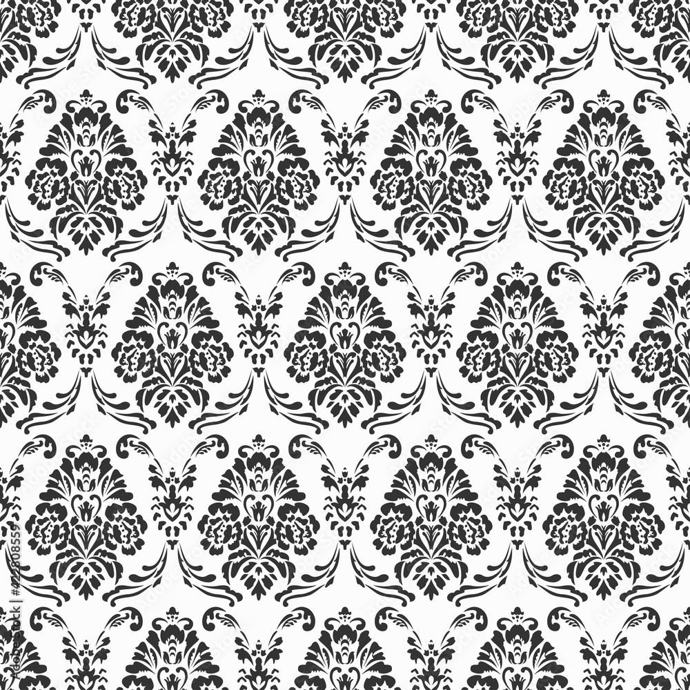 Black and white damask pattern. Vintage luxury seamless vector background.