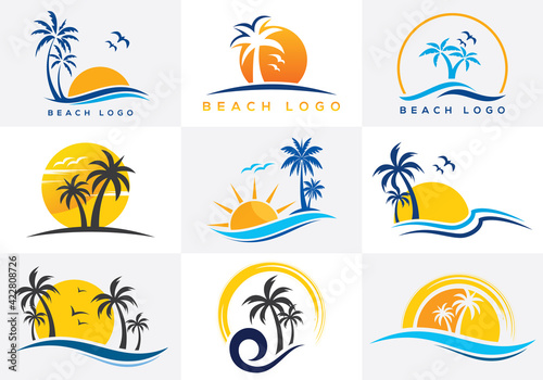 Beach and island logo design, vector design template of beach icons