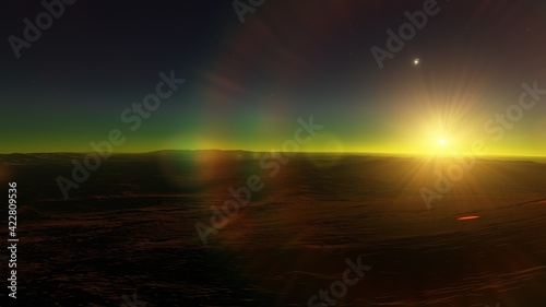 view from a beautiful planet, beautiful space background 3d render