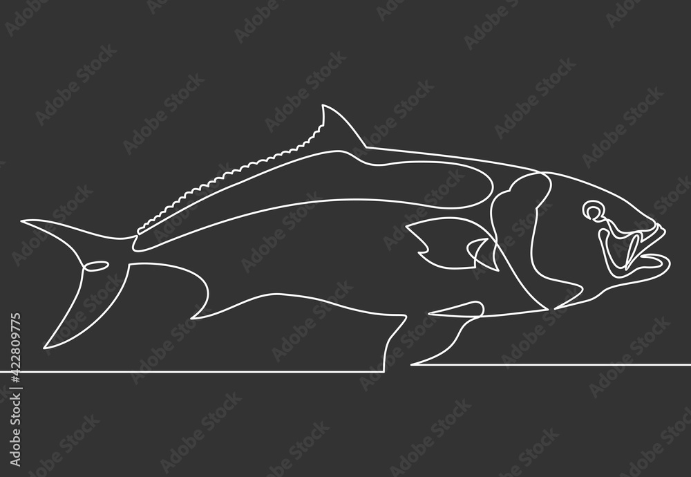 Obraz premium Continuous one line drawing fish. vector illustration. Black and white.