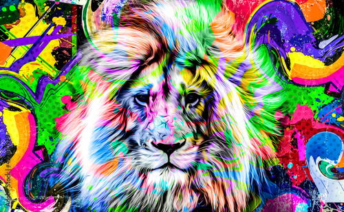 bright lion head in creative Rainbow © reznik_val