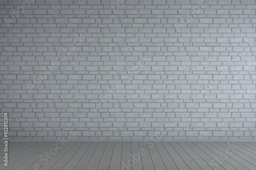 Empty white interior with plaster bricks wall. 3d rendering