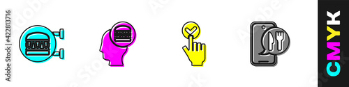 Set Online ordering burger delivery, and, and icon. Vector