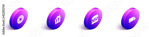 Set Isometric Donut, Online ordering and delivery, Burger and Fast by car icon. Vector
