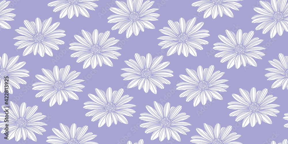 Daisy flower vector pattern background. Blue wallpaper. Daisy flower vector pattern background. Blue wallpaper.