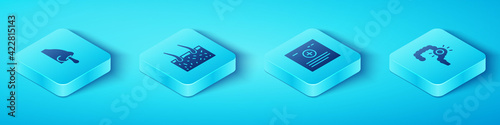 Set Isometric Runny nose, Hair covering skin, Gut constipation and Clinical record icon. Vector