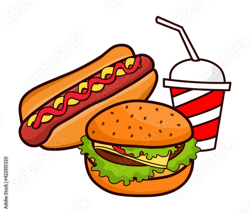 Hot dog and burger fast food set