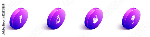 Set Isometric Glass of champagne, Alcohol drink Rum, Cocktail and icon. Vector