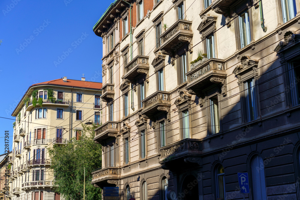 Historic buildings along via San Michele del Carso in Milan