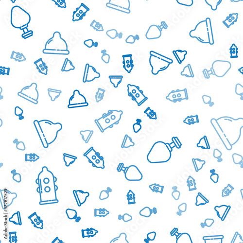 Set line Condom, Anal plug and Condom on seamless pattern. Vector