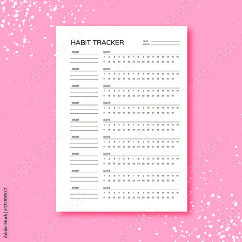 Habits Tracker for a Month. Simle Template. Design for organizer or planner. Printable page.