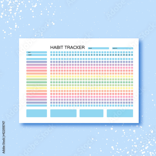 Habits Tracker for a Month. Simle Template. Design for organizer or planner. Printable page.