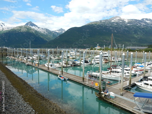 Sitka Harbor, Alaska, on a Calm Day with the Snow Covered Mountains in the Background