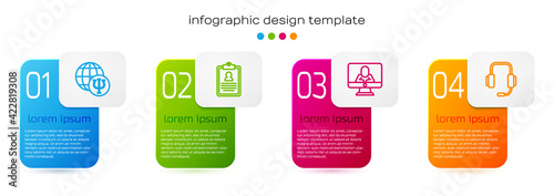 Set line Psychology, Psi, Medical clipboard, Psychologist online and . Business infographic template. Vector