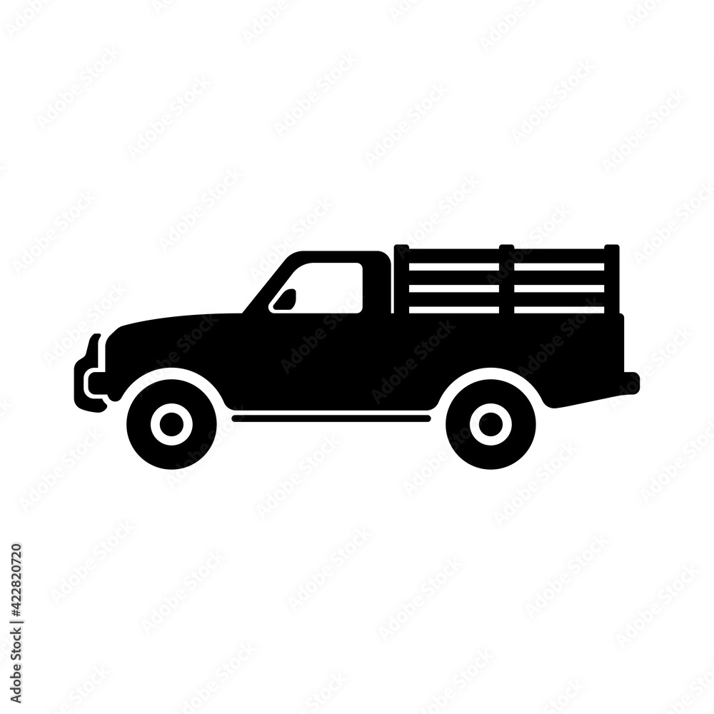 Offroad pickup truck icon. Black silhouette. Side view. Vector simple flat graphic illustration. The isolated object on a white background. Isolate.
