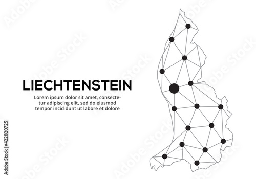 Liechtenstein communication network map. Vector image of a low poly global map with city lights. Map in the form of lines and dots
