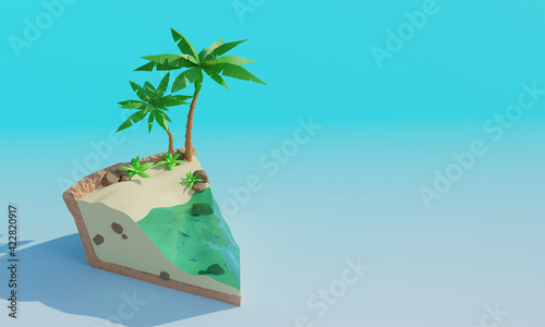 Tropical island in the shape of piece of cake