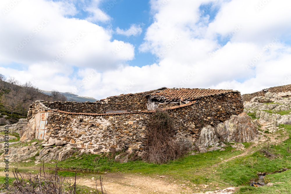 Old abandoned stone sheepfold in Puebla de la Sierra, Sierra del Rincon, Madrid