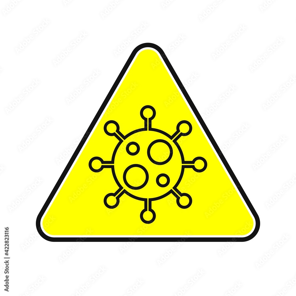 Coronavirus yellow triangle warning sign, caution vector illustration Coronavirus yellow triangle warning sign, caution vector illustration