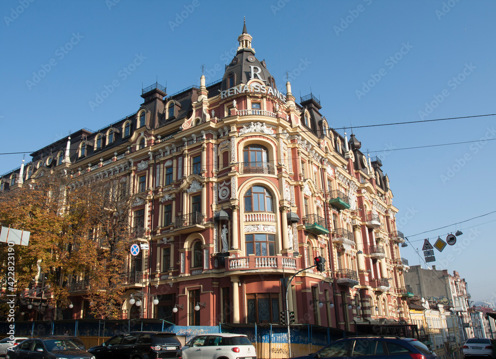 UKRAINE - NOVEMBER 10, 2018: Hotel Renaissance, historical building, landmark of architecture beginning of XX century.