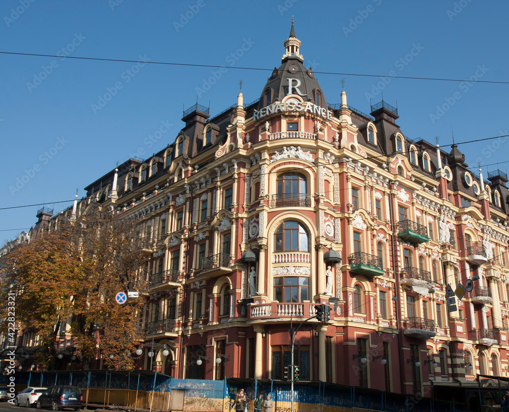 KIEV, UKRAINE - NOVEMBER 10, 2018: Hotel Renaissance, historical building, landmark of architecture beginning of XX century.