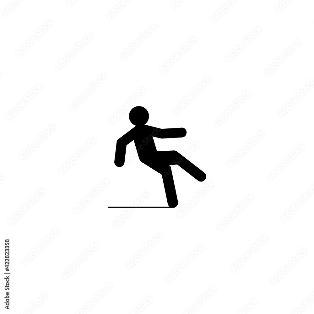 Black icon sign man slipped, sign caution slippery. Vector illustration eps 10