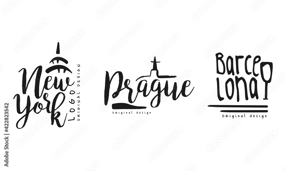 City and Capitals Name Original Design Vector Set