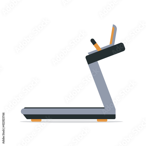 Treadmill for gym and home, isolated on white background. Sports equipment for running. Sports at home, training, healthy lifestyle. Colorful vector illustration