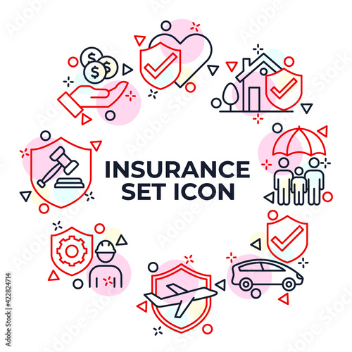 Set of Insurance elements icon. Insurance elements pack symbol template for graphic and web design collection logo vector illustration