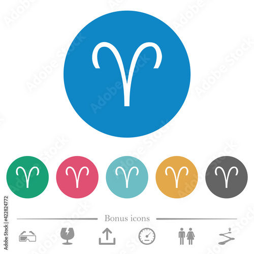 Aries zodiac symbol flat round icons