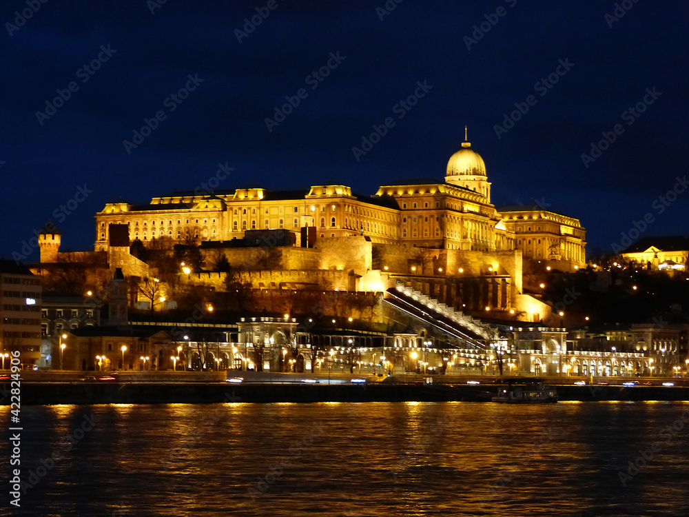 Budapest at night - royal castle by the river