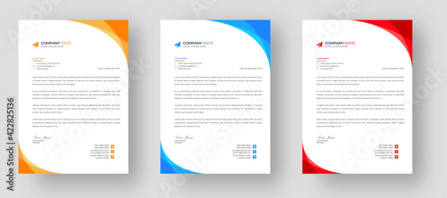corporate modern letterhead design template set with yellow, blue  and red color. creative modern letter head design templates for your project. 