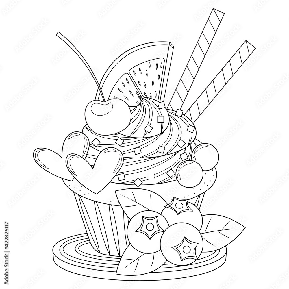 Blueberry cupcake vector illustration cartoon isolated on white