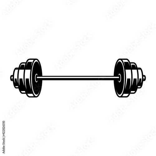 Illustration of Weightlifting barbell. Design element for logo, label, sign, emblem, poster. Vector illustration
