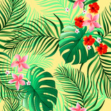 Tropical vector print. Seamless summer background. Trendy botanical pattern.