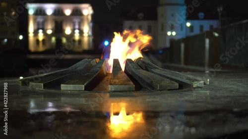 eternal flame from the forged star monument in honor of fallen soldiers photo