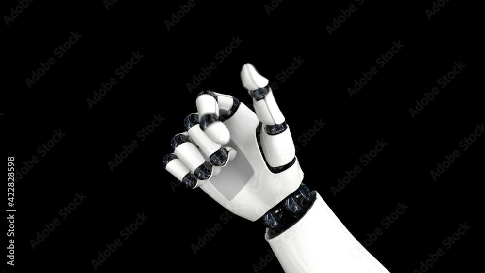 The robot hand clenches into a fist. Artificial intelligence. The camera flies around. On a black background. 4K. 3D animation. The robot hand clenches into a fist. Artificial intelligence. The camera flies around. On a black background. 4K. 3D animation.